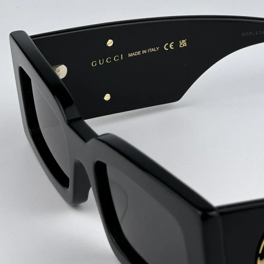 NEW Gucci GG1425S 001 Black Grey Rectangle Unisex Sunglasses GG 1425S